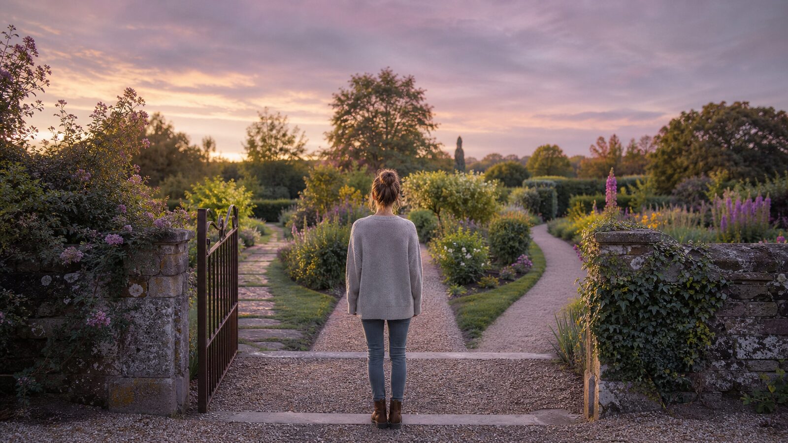 Selective garden gate with three distinct delivery paths: one welcomed, one checked and one quietly closed