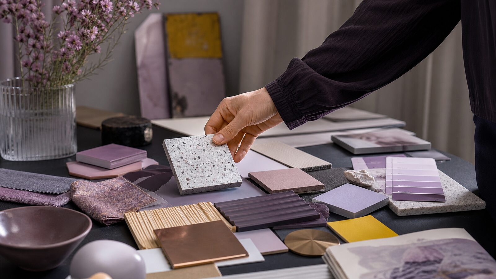 Curated table of contemporary web-design materials and colour samples, treated like a seasonal design forecast