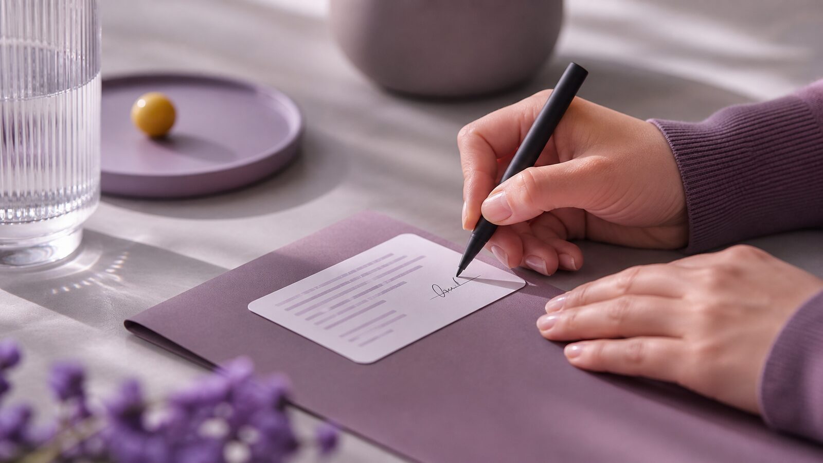 Human hand signing for a machine-produced decision card at a clearly defined responsibility desk