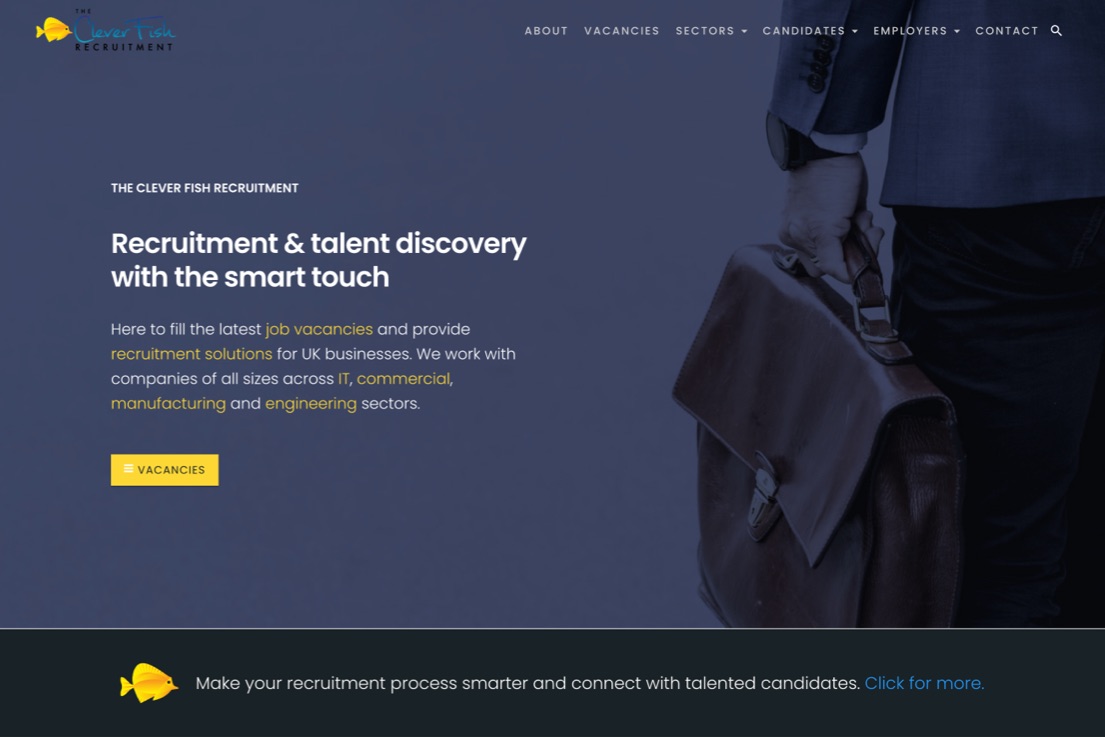 The Clever Fish recruitment website home page.