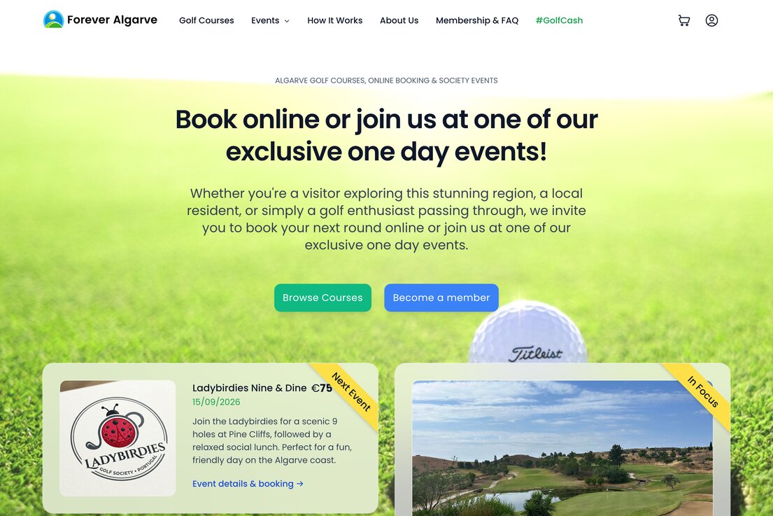 Golf at Forever Algarve website home page.