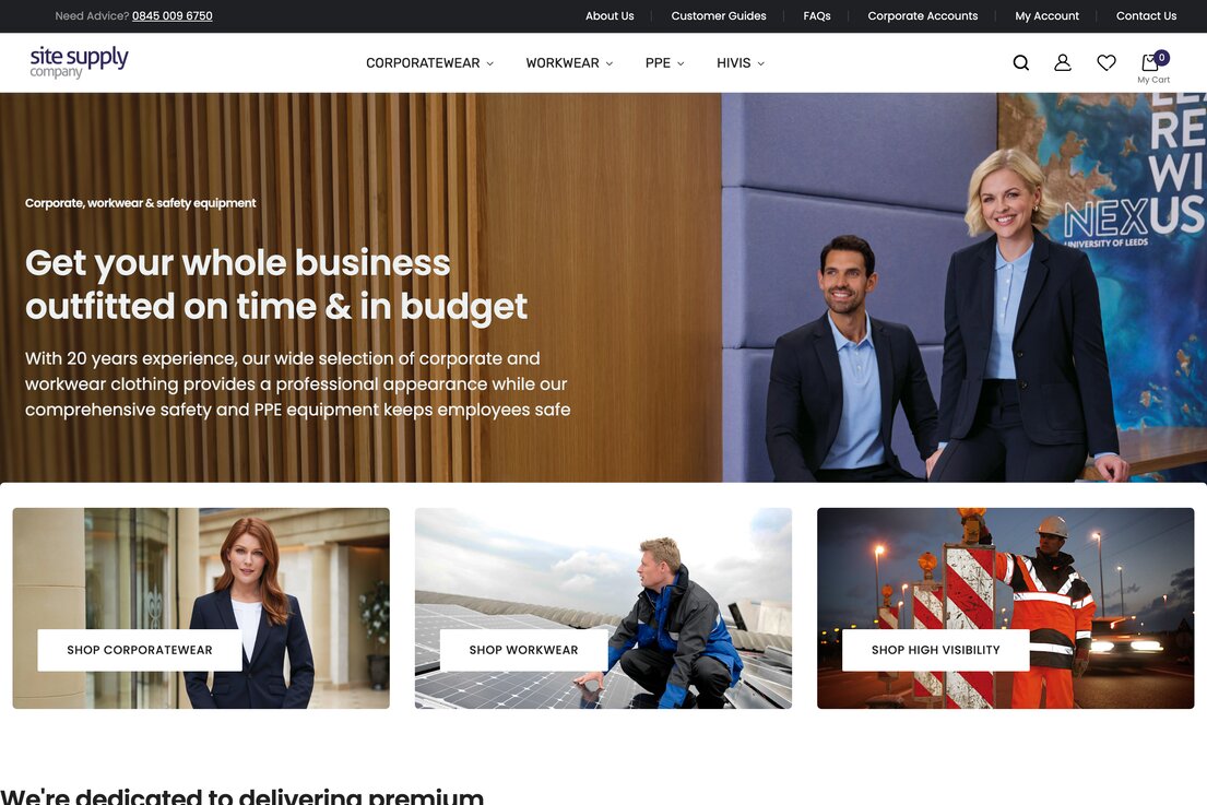 Site Supply Company online shop home page.
