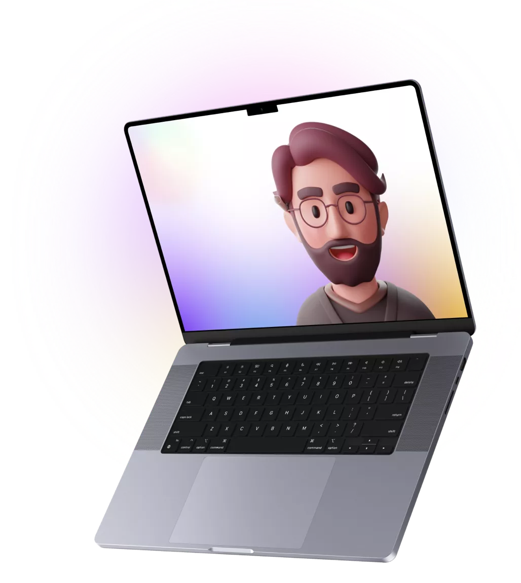 a web designers face on a laptop screen